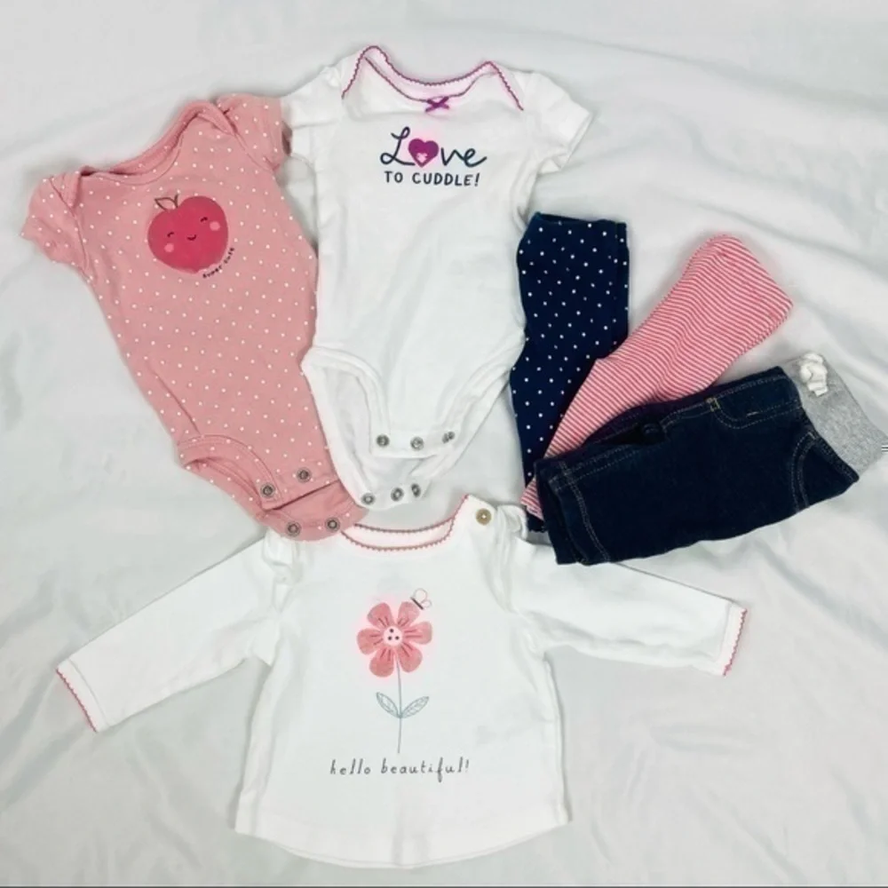 Carters 6 Piece Bundle | Baby - NB Newborn | Pull On Pants, Top, Bodysuit